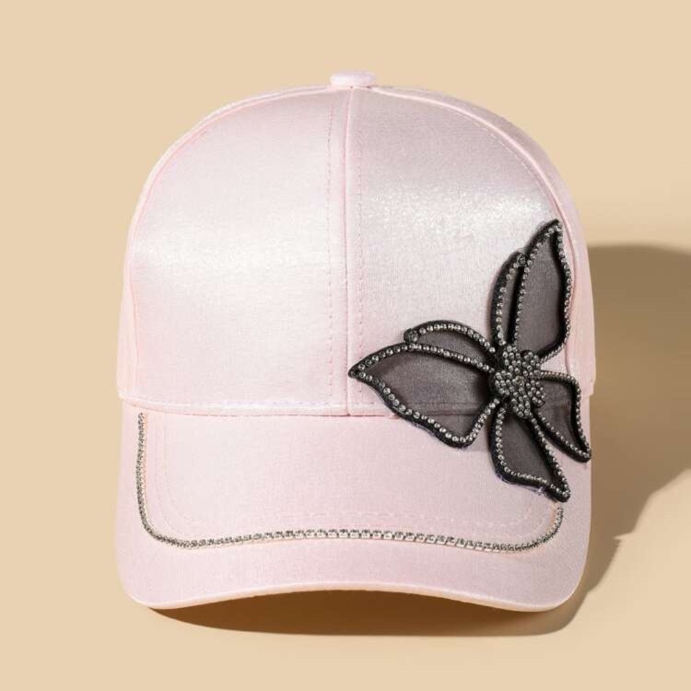 Pink Rhinestone & Butterfly Decor Baseball Cap